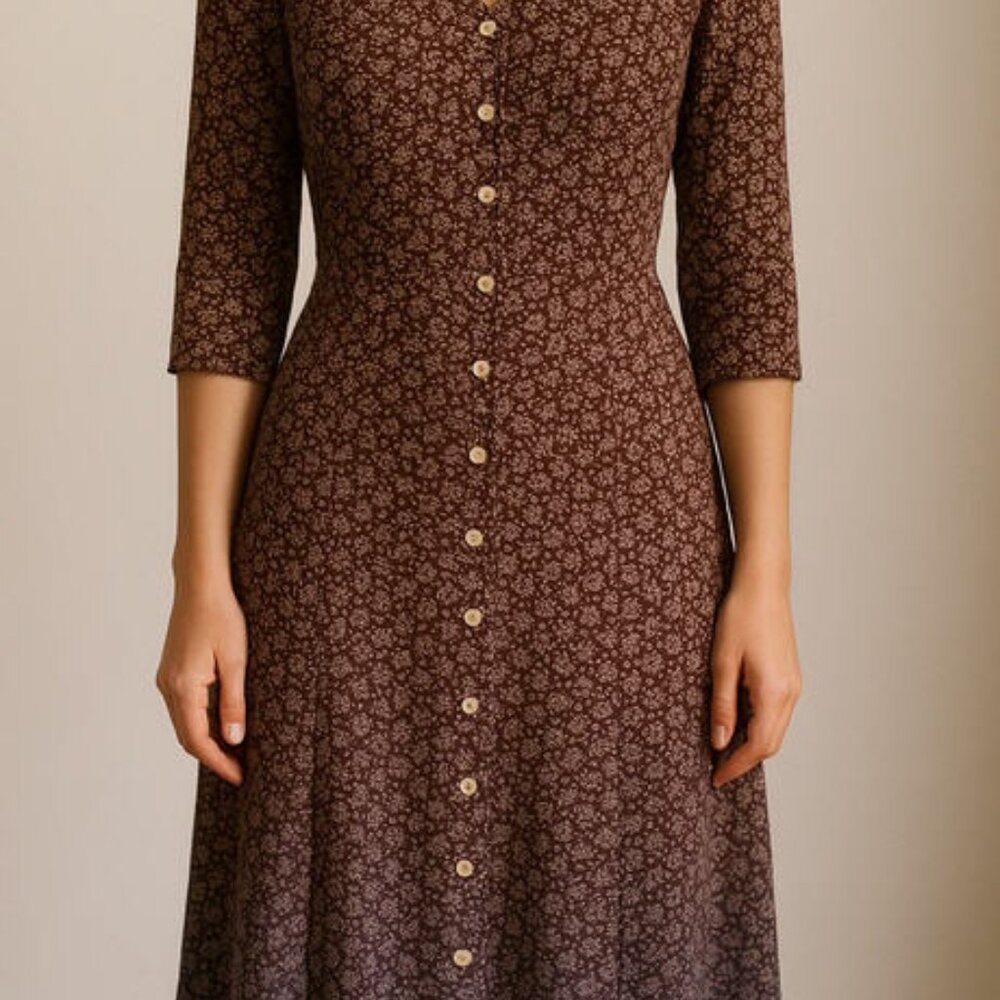 Burgundy Floral Midi Dress – Excellent Condition